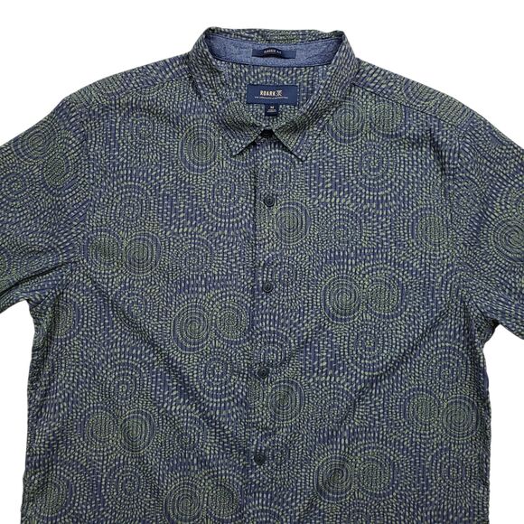 Roark Shirt Mens Medium Geometric Seersucker Short Sleeve Button Up Nylon Blend - Picture 1 of 7